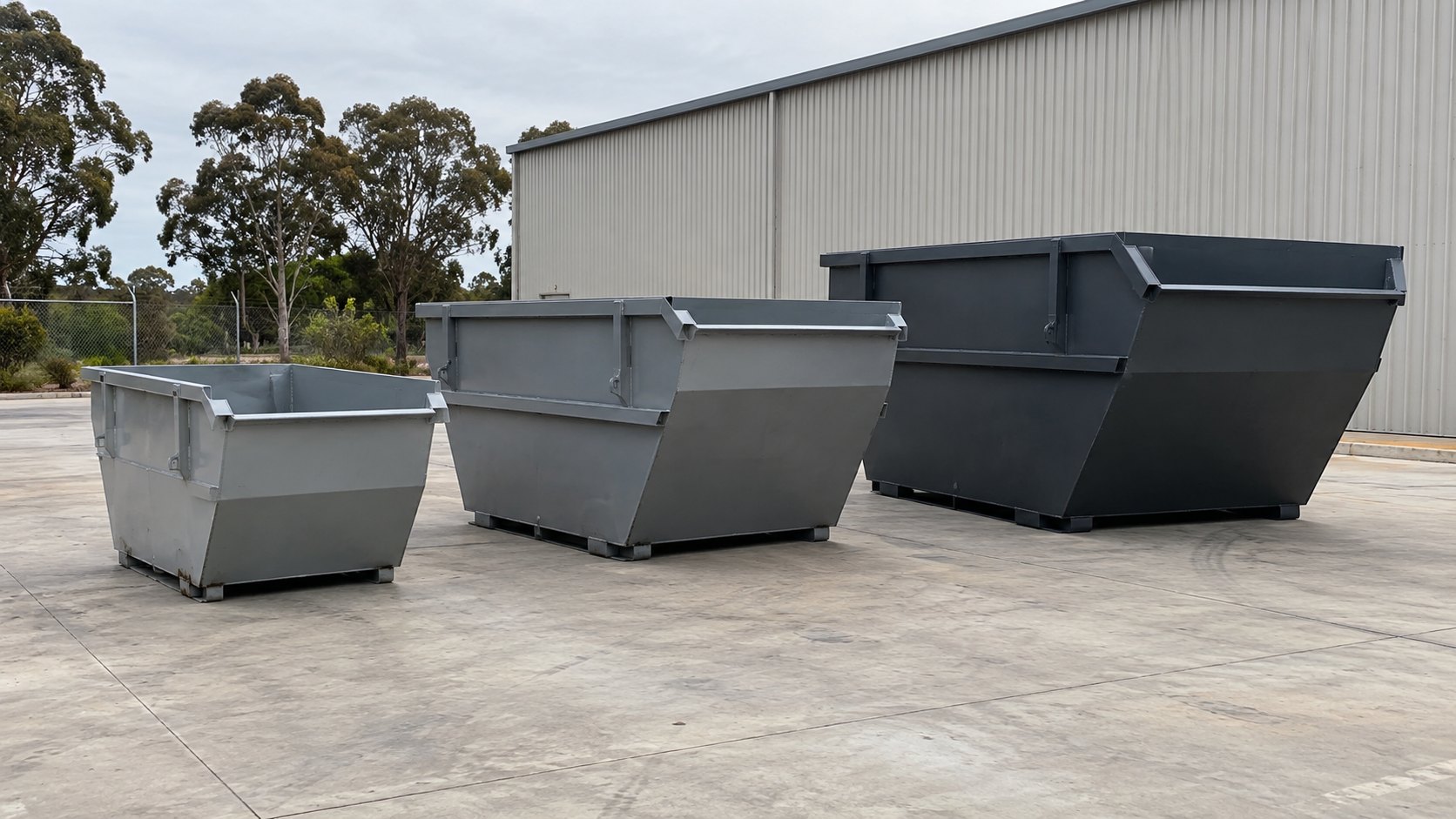 Representative lineup of different skip bin sizes